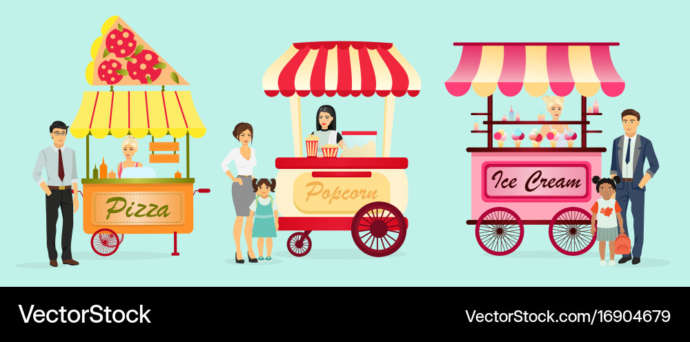 Creative detailed street pizza cart Royalty Free Vector