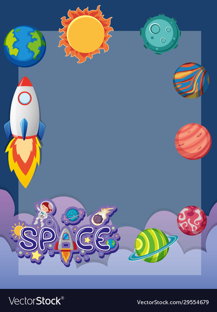 Frame design template with spaceship flying vector image Frame design template with spaceship flying