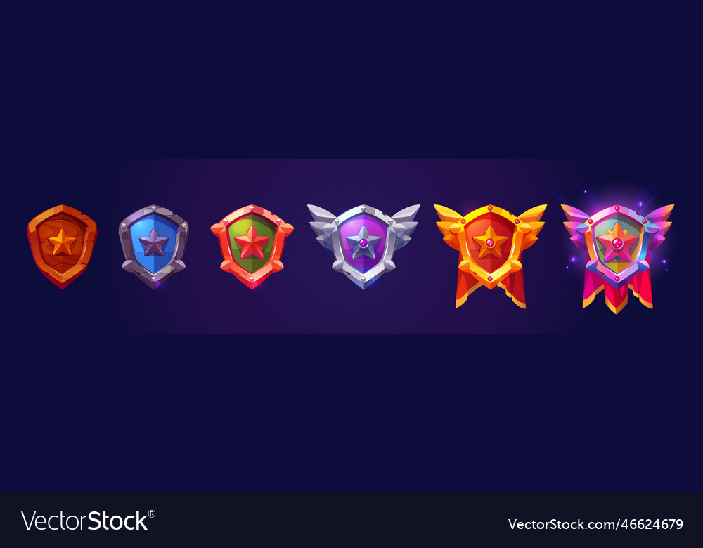 Game rank badge level icon medal shield with star Vector Image