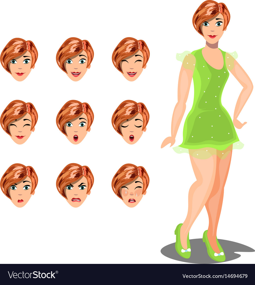 Girl emotion faces cartoon