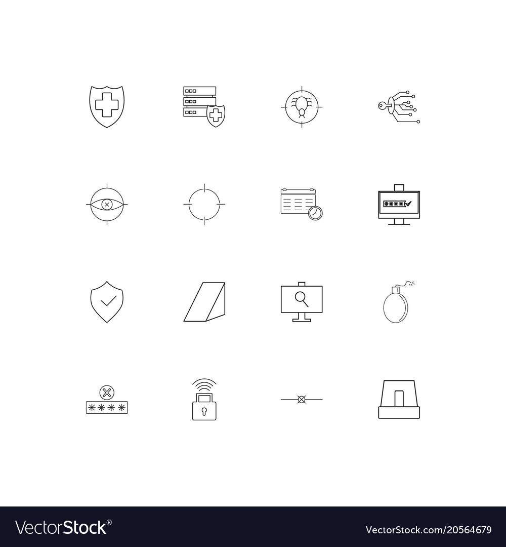 Internet security simple linear icons set
