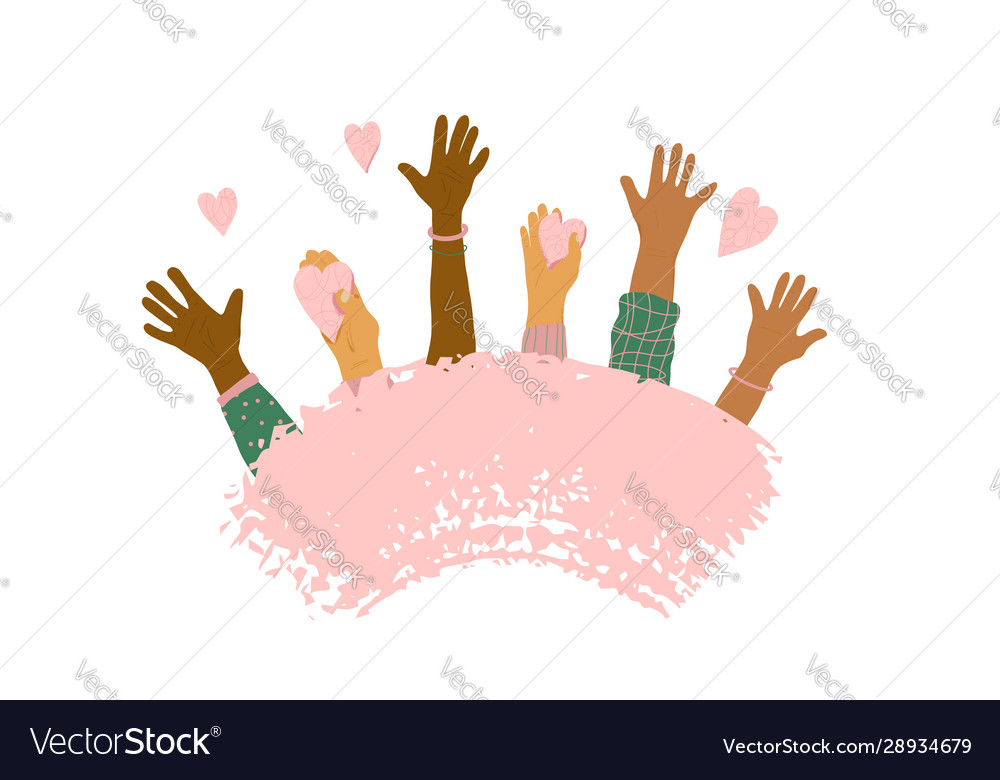 Volunteers hands up concept simple design