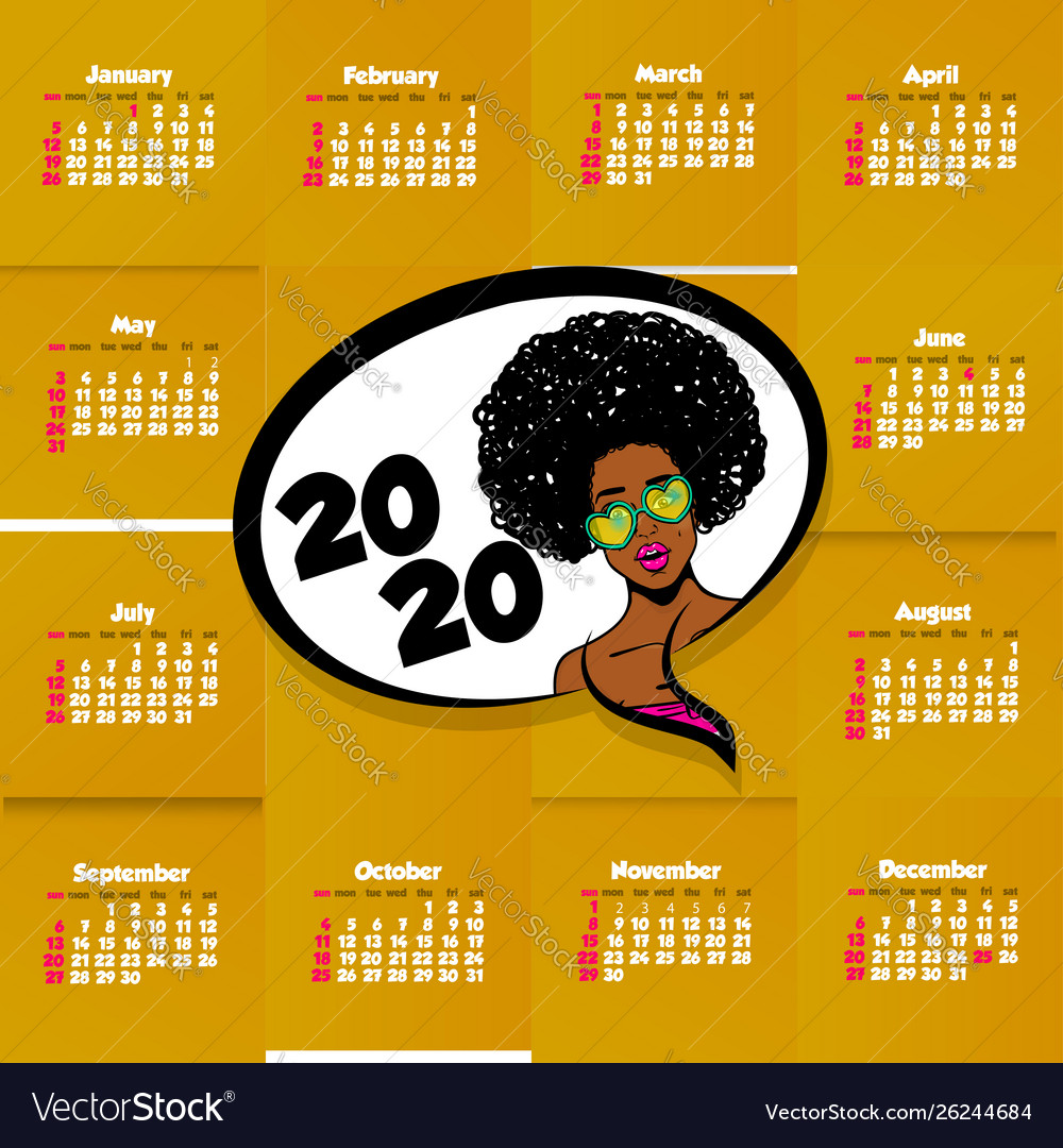 2020 comic text calendar template pop art