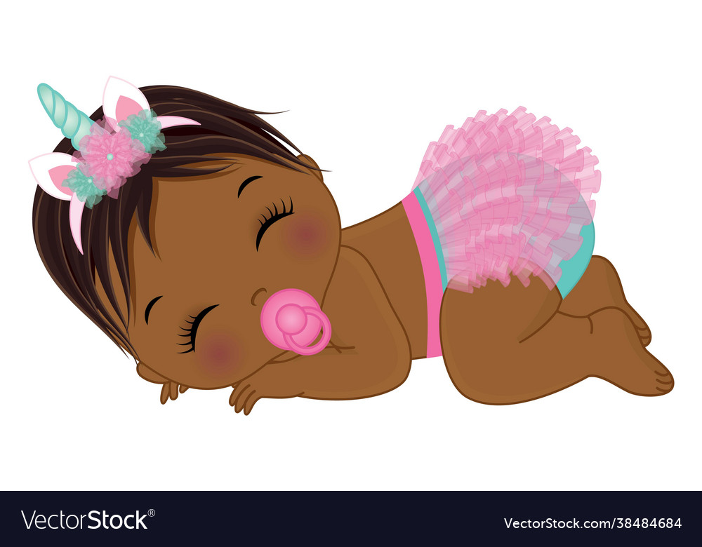 African american unicorn bagirl in pink diaper Vector Image