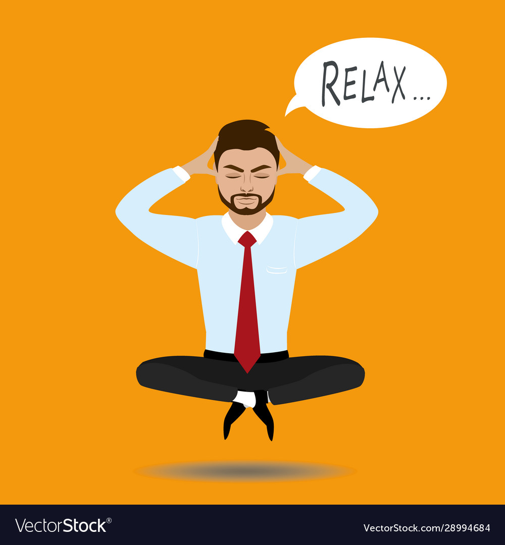 Businessman meditates in lotus position harmony Vector Image