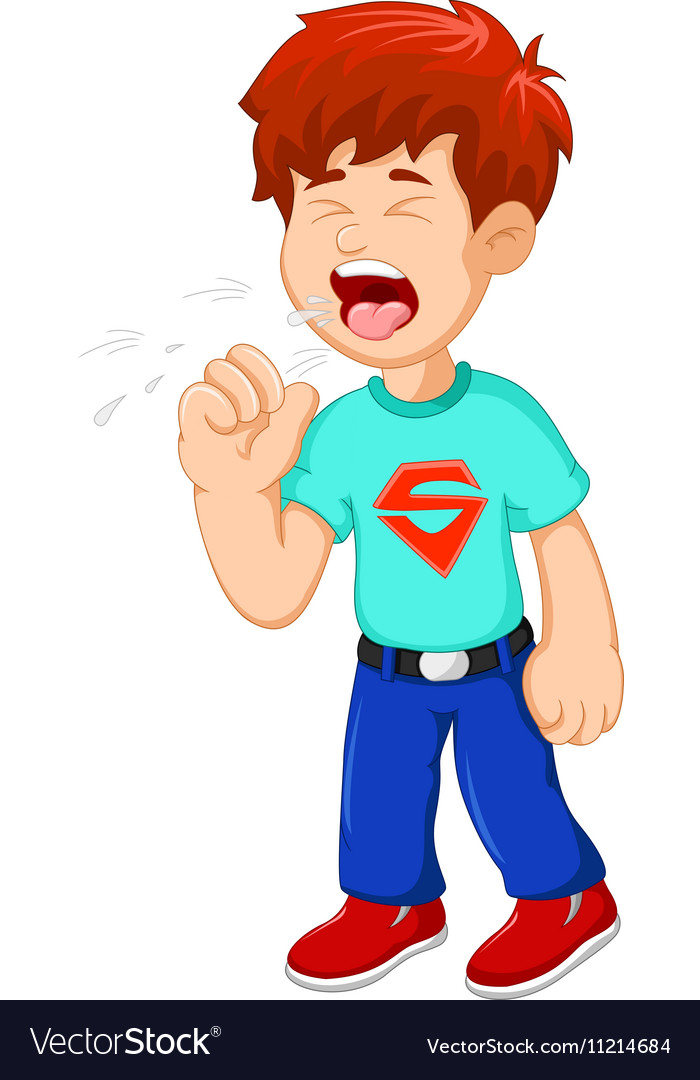 Cartoon little boy coughing Royalty Free Vector Image