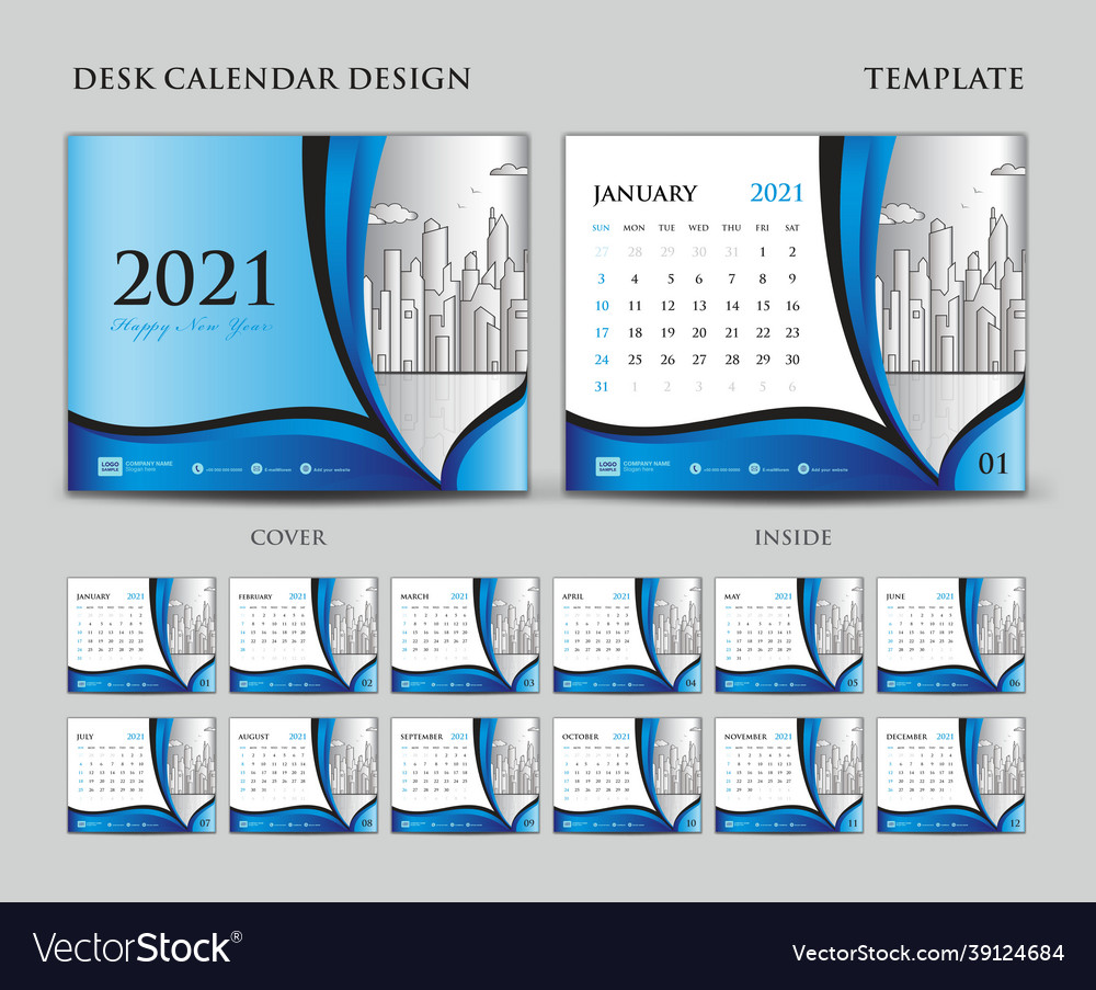 Desk calendar 2021 template set and cover design