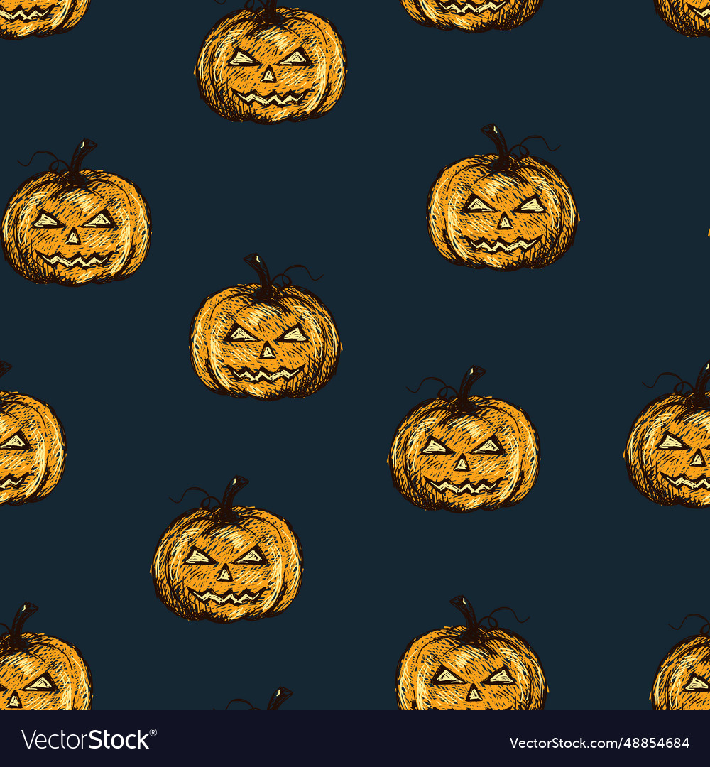 Halloween pumpkin seamless pattern hand drawn