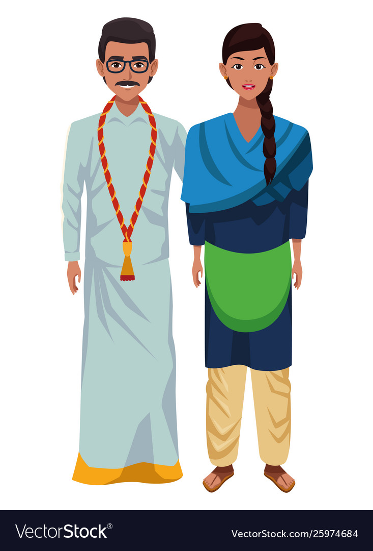 Indian couple avatar cartoon character Royalty Free Vector