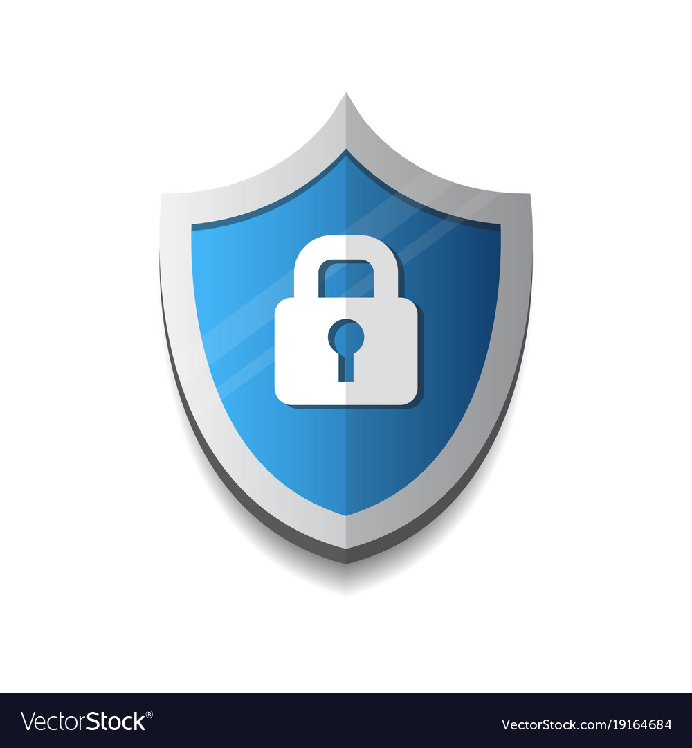 Lock On Shield Icon Protection And Security Vector Image