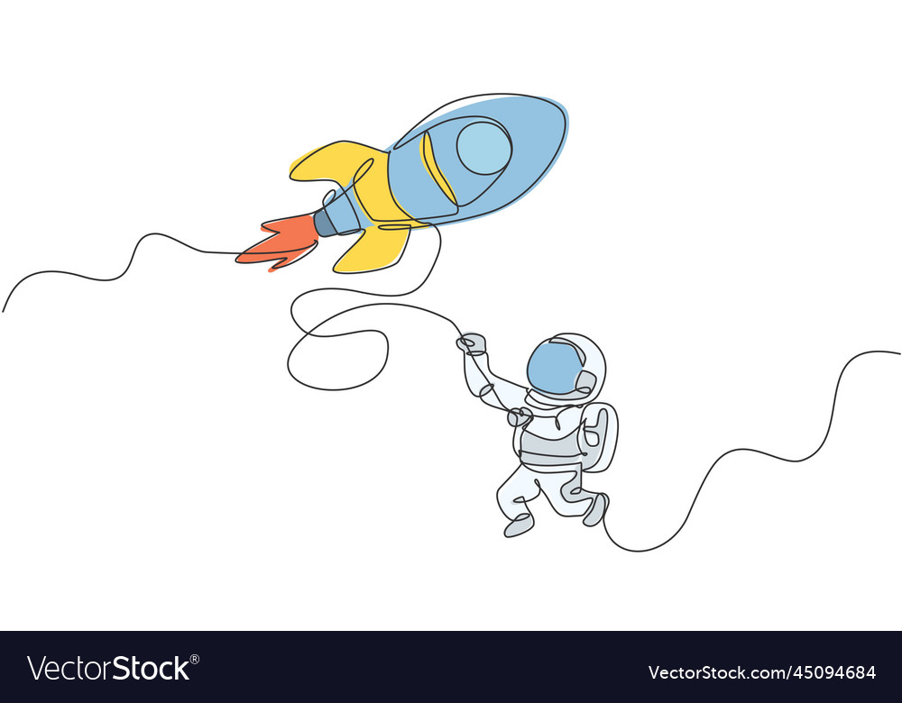 One single line drawing astronaut in spacesuit Vector Image