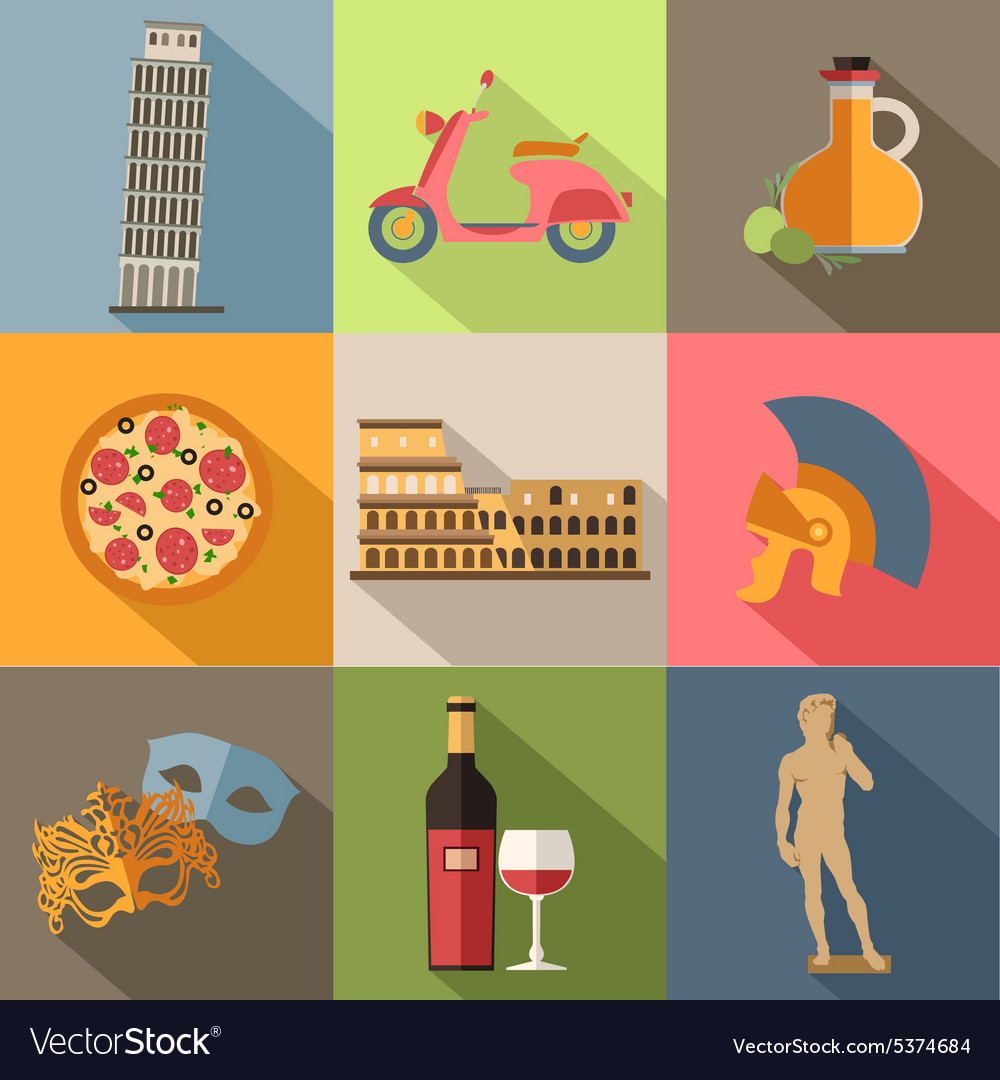 Set of italy travel colorful flat icons