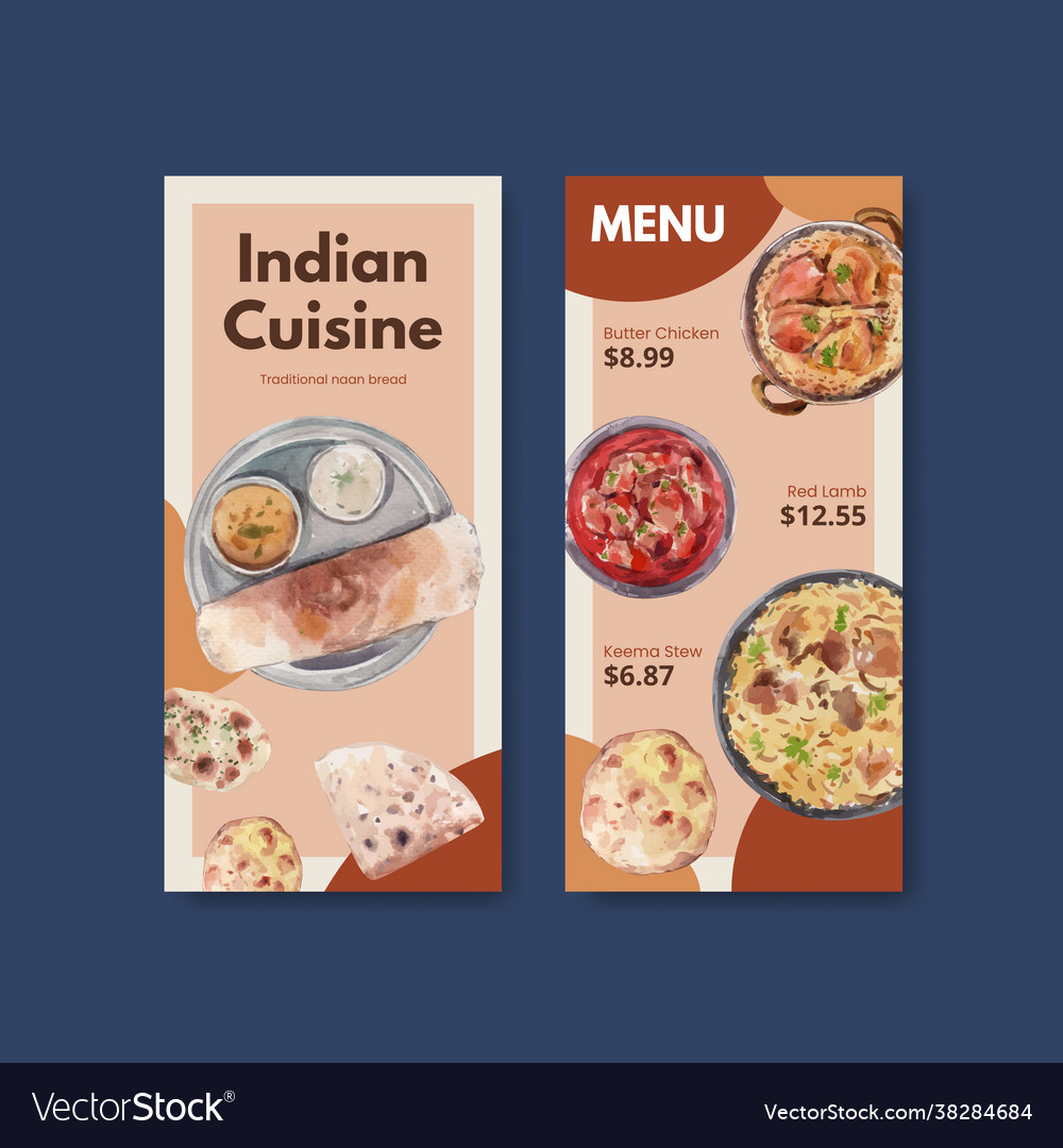 Small menu template with indian food concept Vector Image