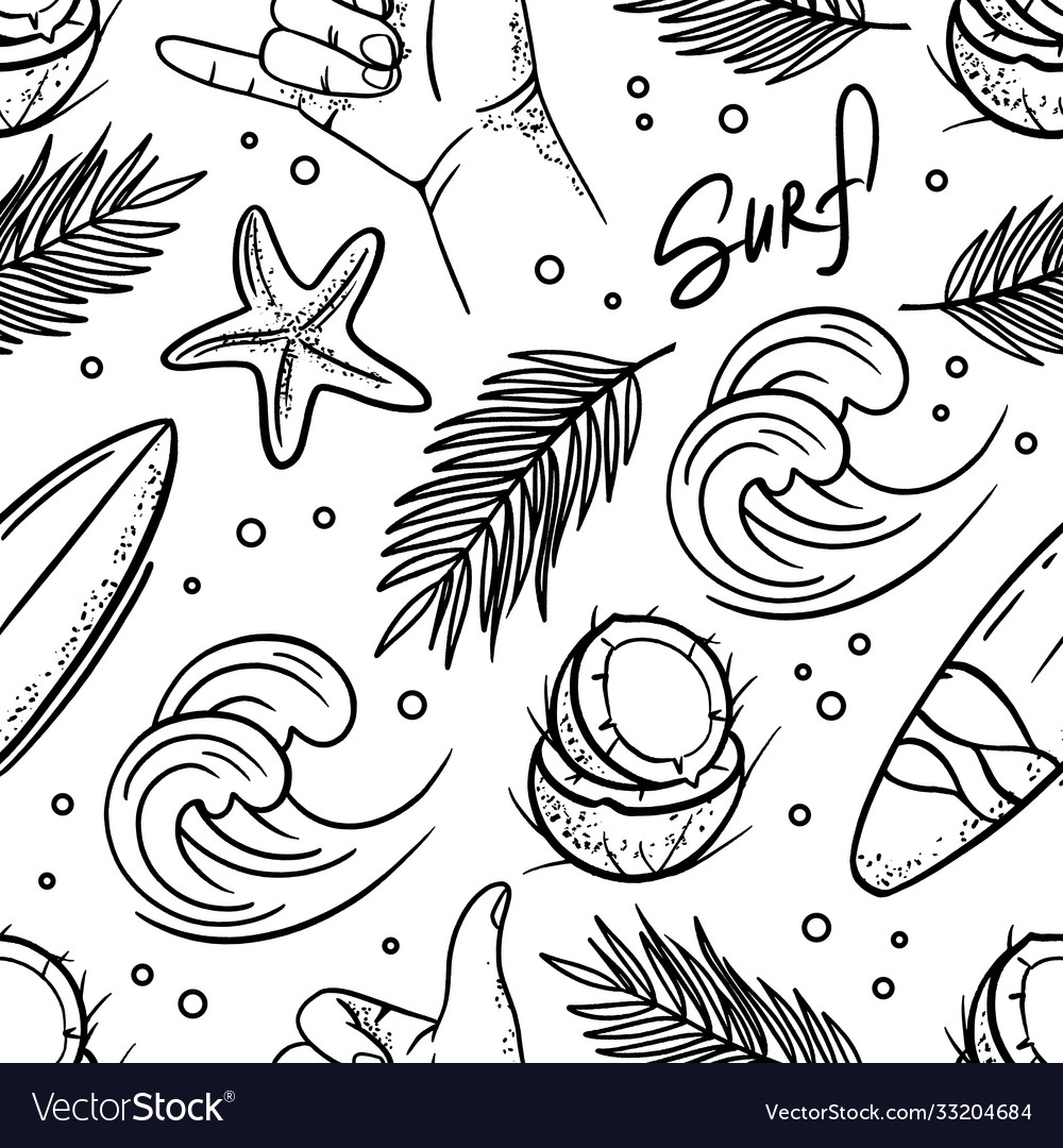 Surf black sea travel seamless pattern vector image Surf black sea travel seamless pattern