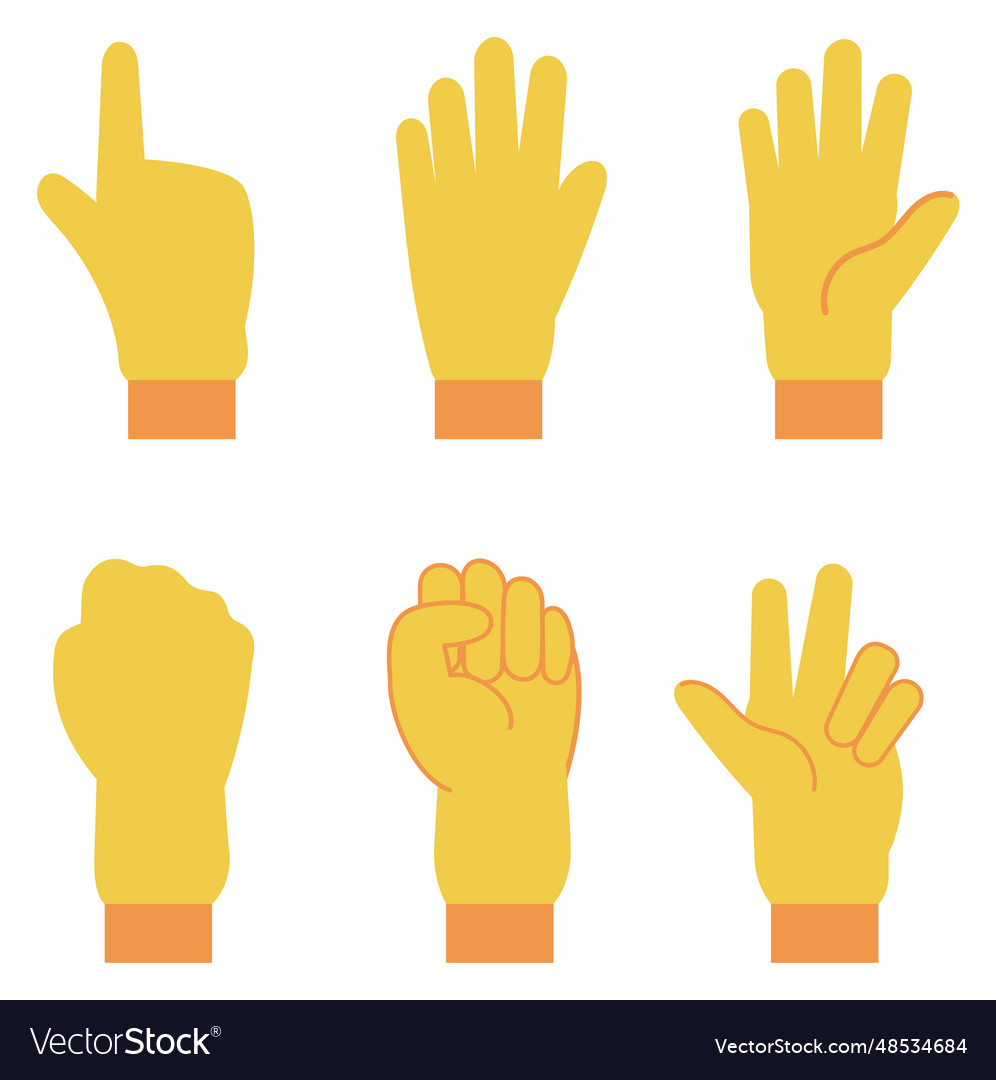 Yellow hand gestures set different fingers