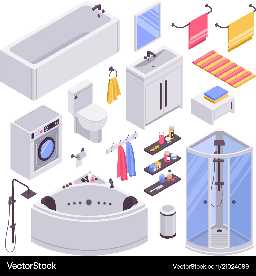 Bathroom isometric set Royalty Free Vector Image