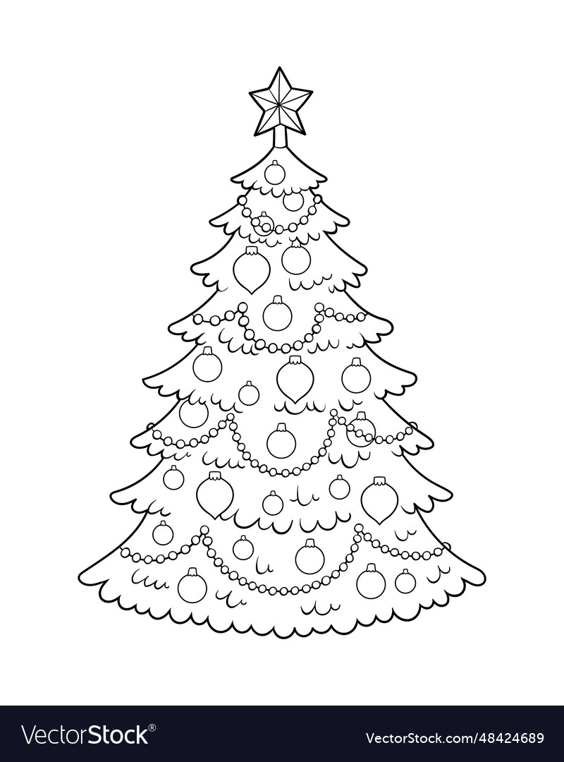 Coloring book christmas tree Royalty Free Vector Image