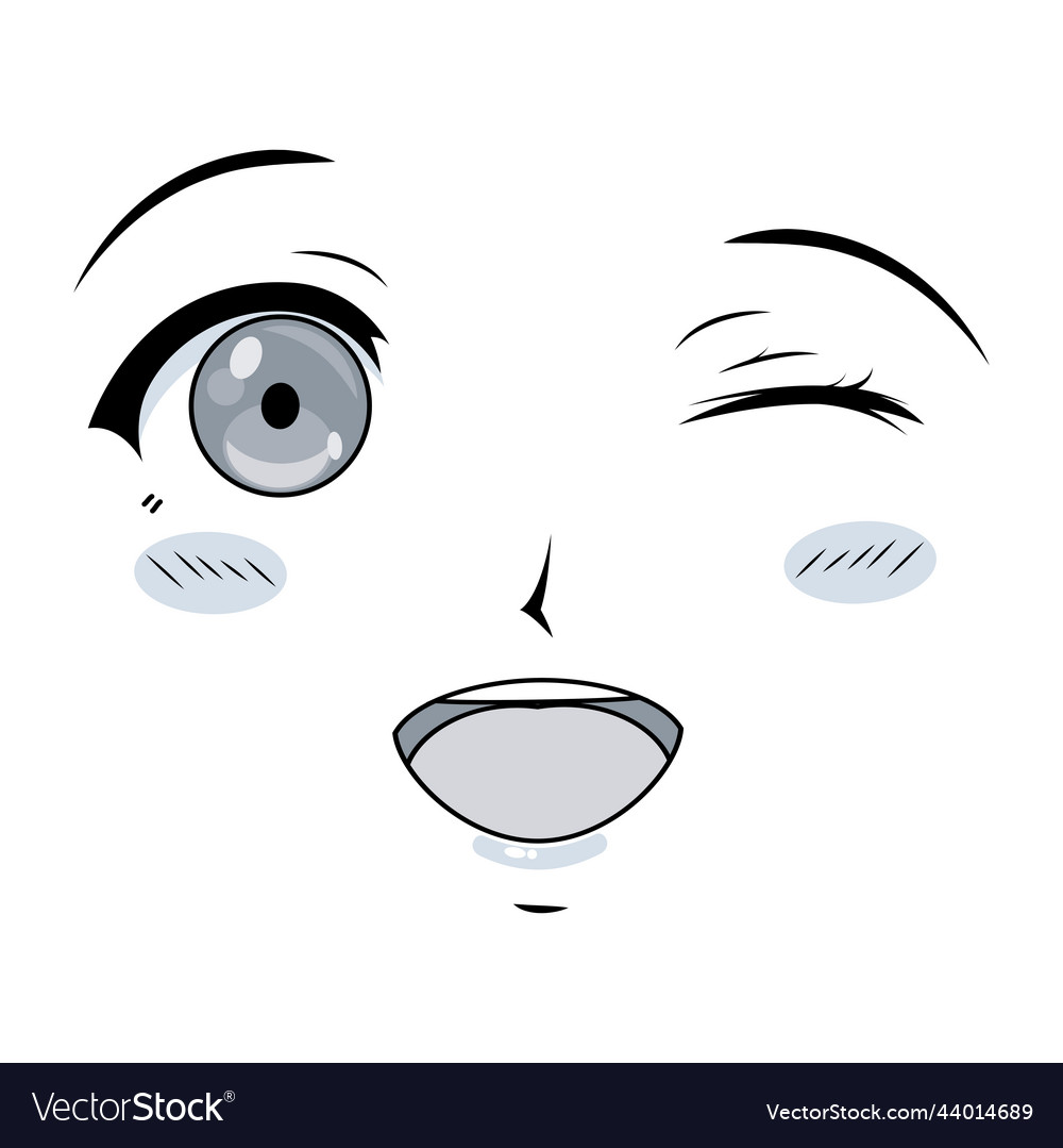 Premium Vector  Scared anime face manga style big blue eyes little nose  and kawaii mouth hand drawn vector cartoon illustration