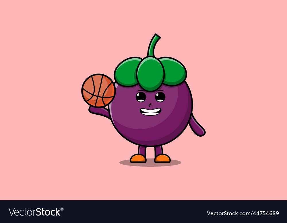 Cute Cartoon Mangosteen Charakter spielen Basketball