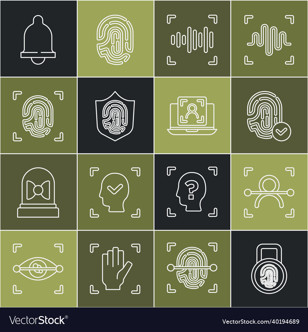 Set line fingerprint with lock face recognition vector image Set line fingerprint with lock face recognition
