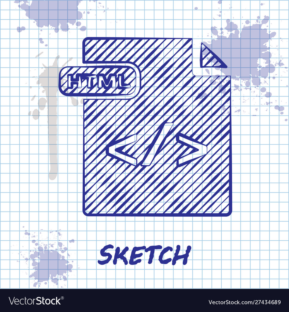 Sketch line html file document download vector image Sketch line html file document download