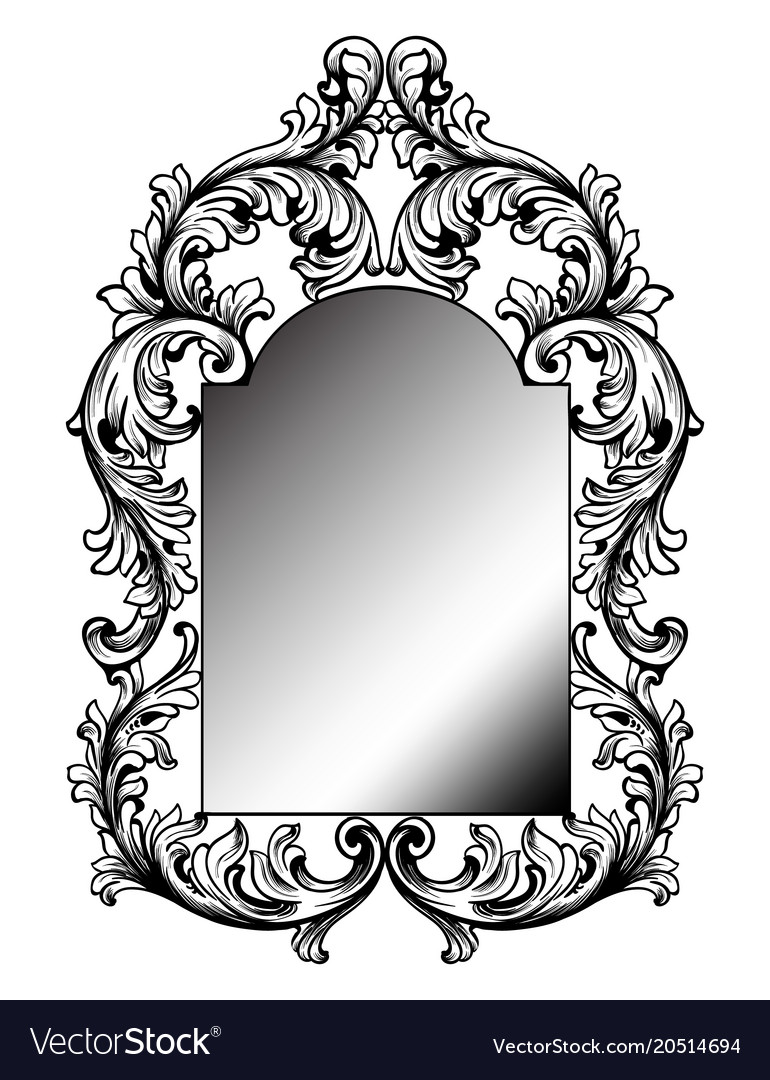 baroque mirror frame round decor design vector image