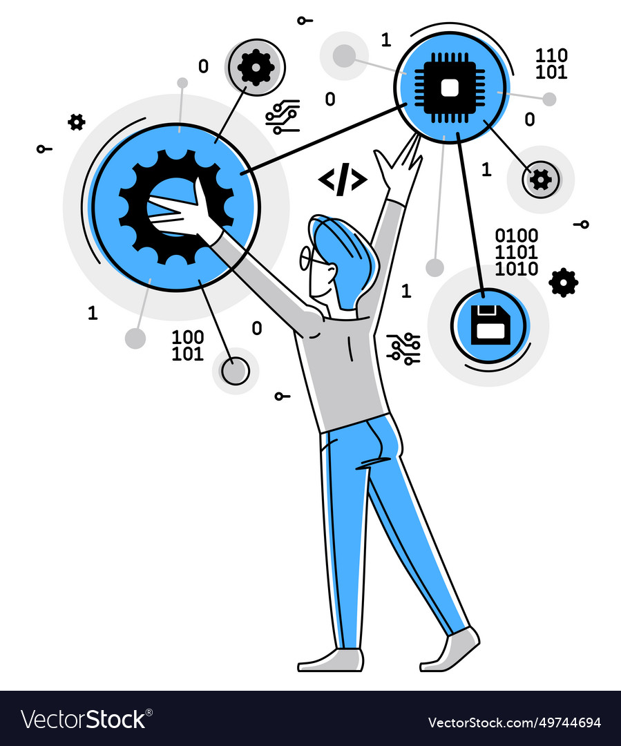Computer engineer in work outline programmer vector image Computer engineer in work outline programmer