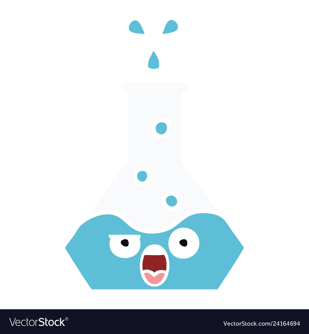 Flat color retro cartoon science beaker