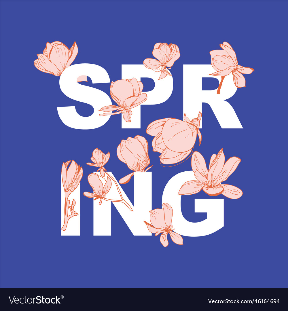 Floral letters spring with magnolia bloom