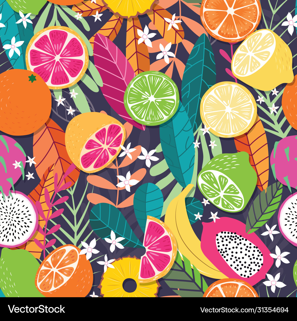 Fruit seamless pattern collection exotic Vector Image
