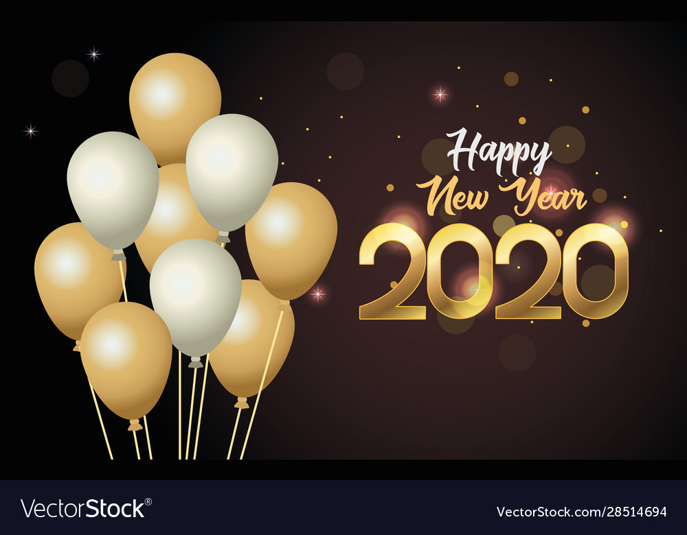 Frohes neues Jahr 2020 Karte mit Zahlen und Ballons