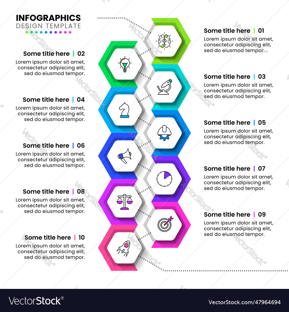 Infographic template 10 hexagons with icons