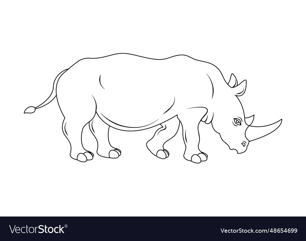 Coloring page of a rhinoceros cartoon character Vector Image