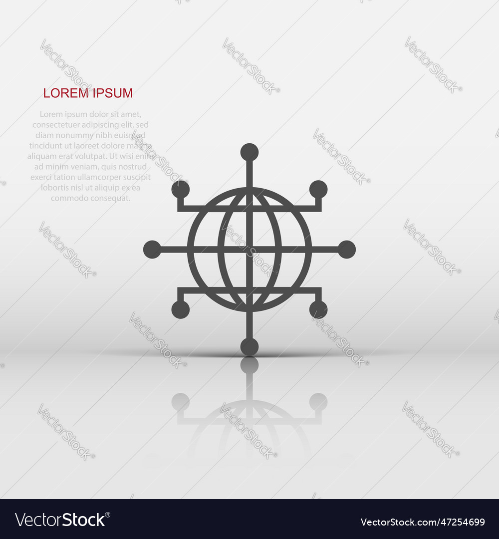 Global network icon in flat style cyber world