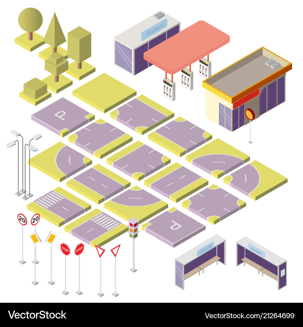 Isometric city constructor with 3d elements Vector Image