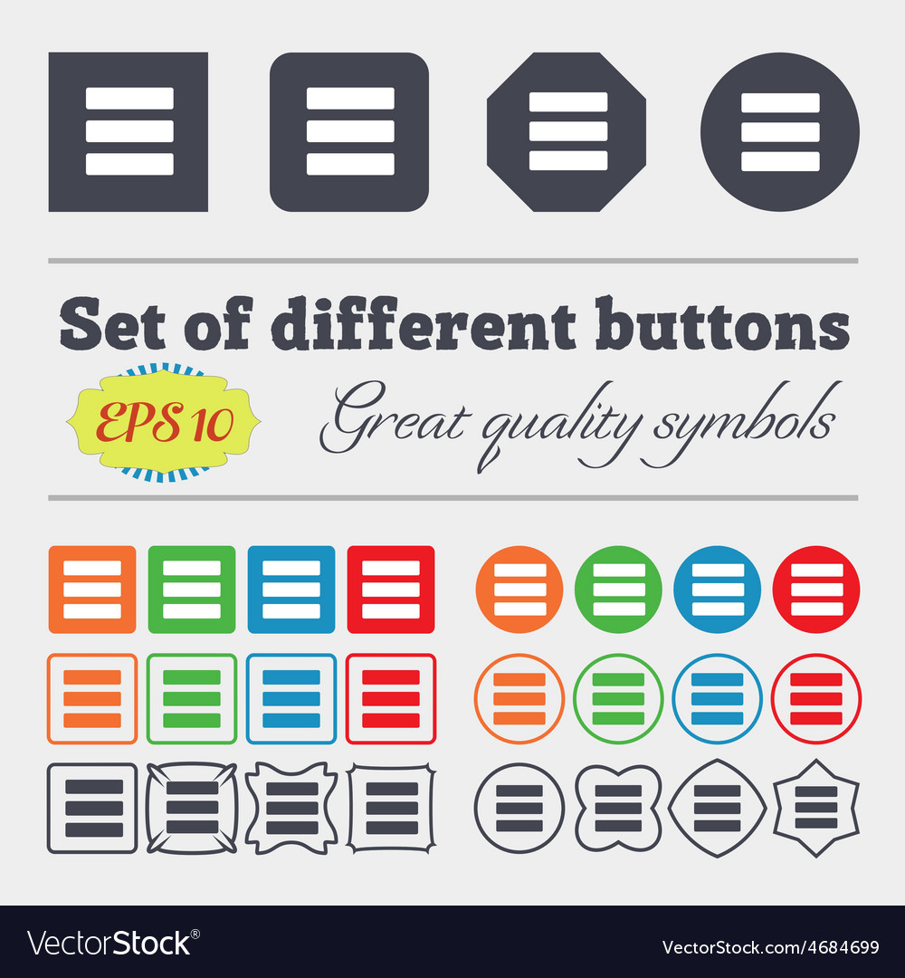 List menu content view options icon sign big set Vector Image