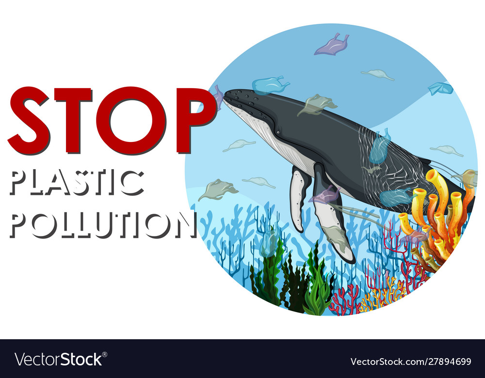 Poster design with whale and plastic bags Vector Image