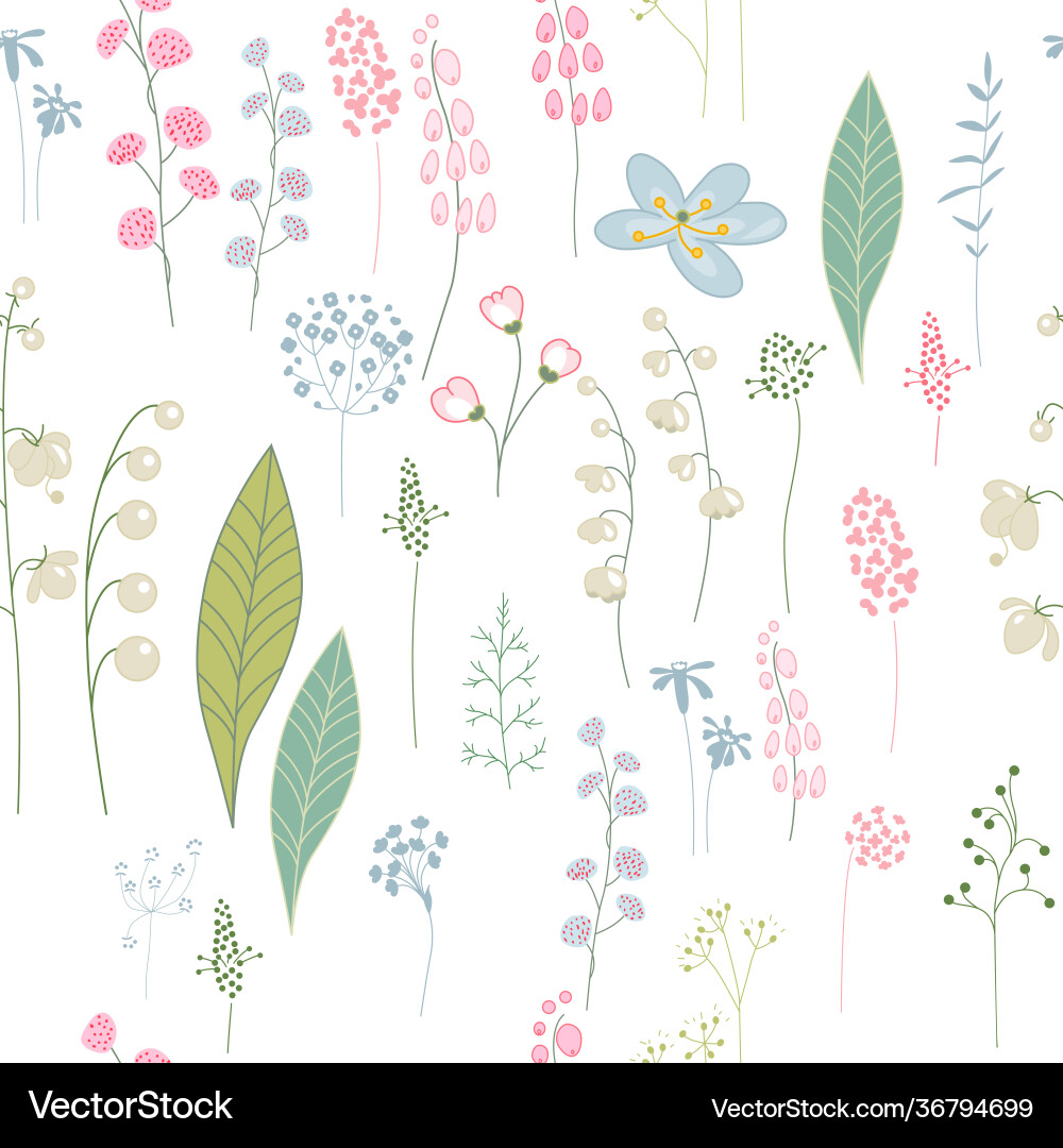 Seamless pattern with different cute flowers Vector Image