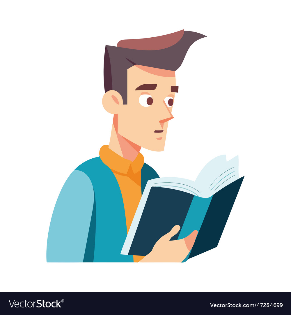 Young adult studying literature in book Royalty Free Vector