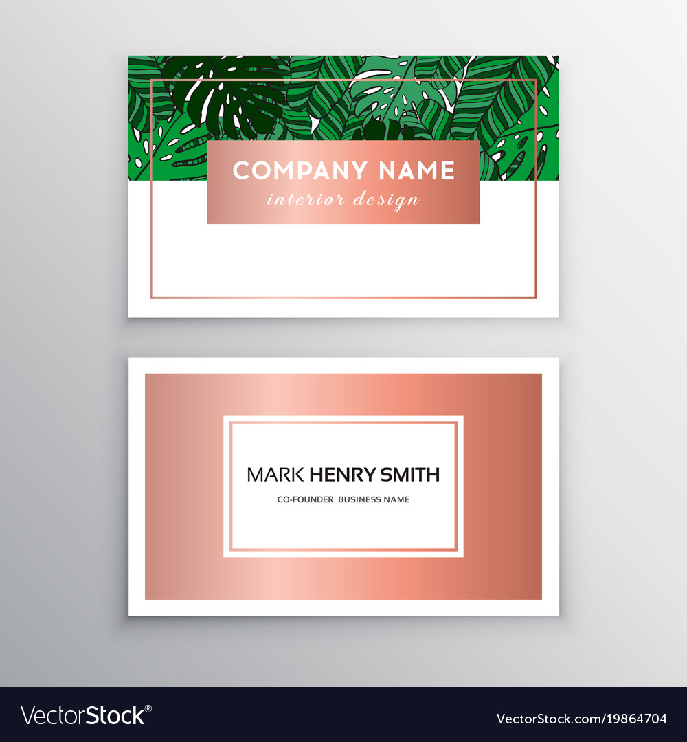 Business cards gold and colorful design tropical