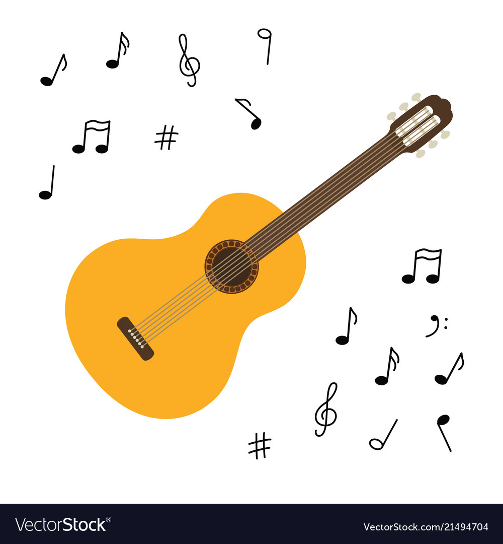 Classical wooden guitar string plucked musical Vector Image