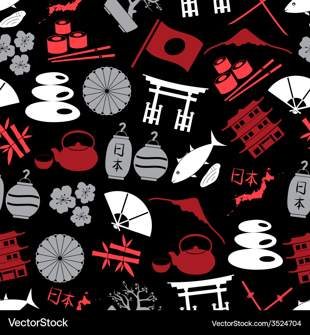 Japanese color icons seamless dark pattern eps10 Vector Image