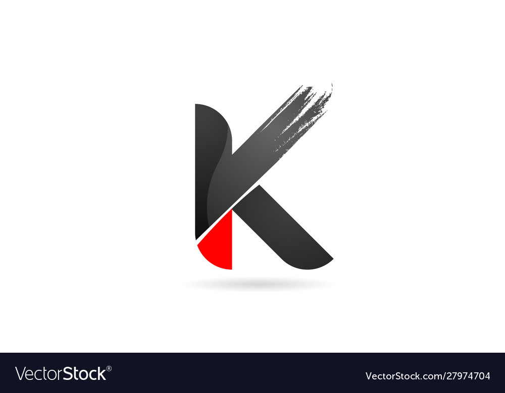 K alphabet letter red black with grunge brush Vector Image