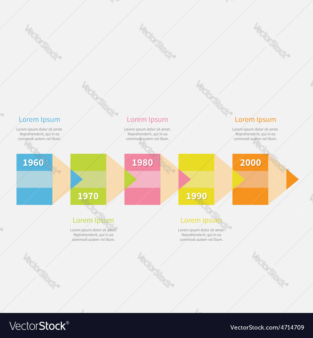 Colorful pencil arrow 5 step timeline infographic Vector Image