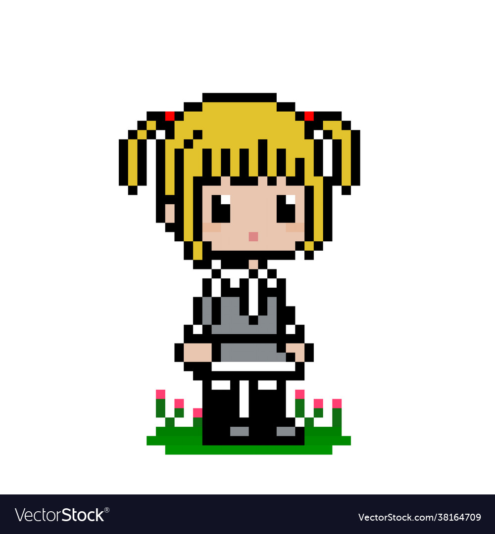 Cute anime girl pixel for game assets Royalty Free Vector