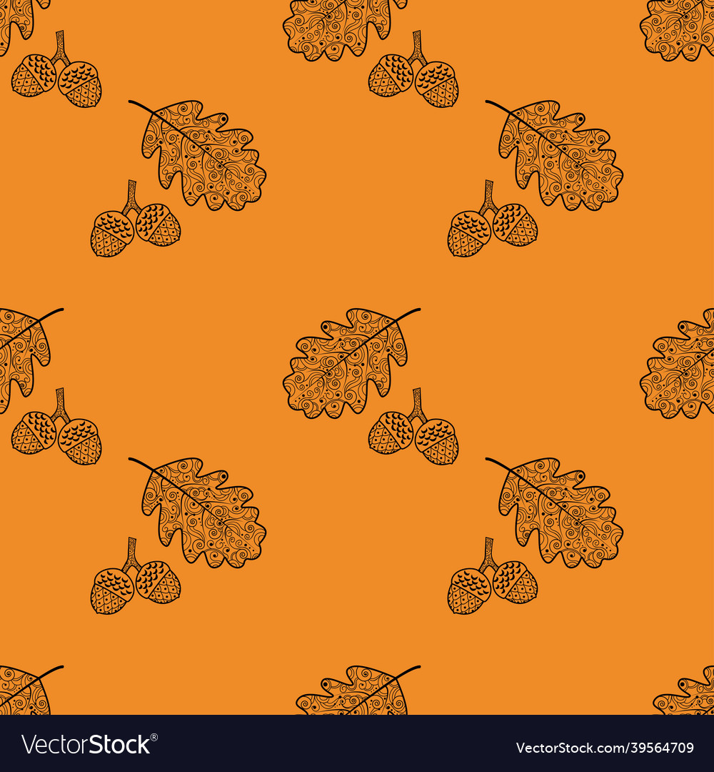 Seamless pattern with oak leaves and acorns