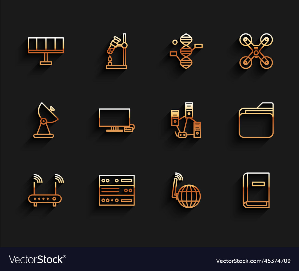 Set line router and wi-fi signal server data vector image Set line router and wi-fi signal server data