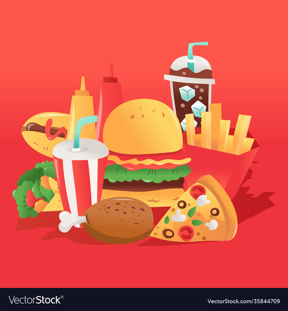 Super fun fast food collection Royalty Free Vector Image