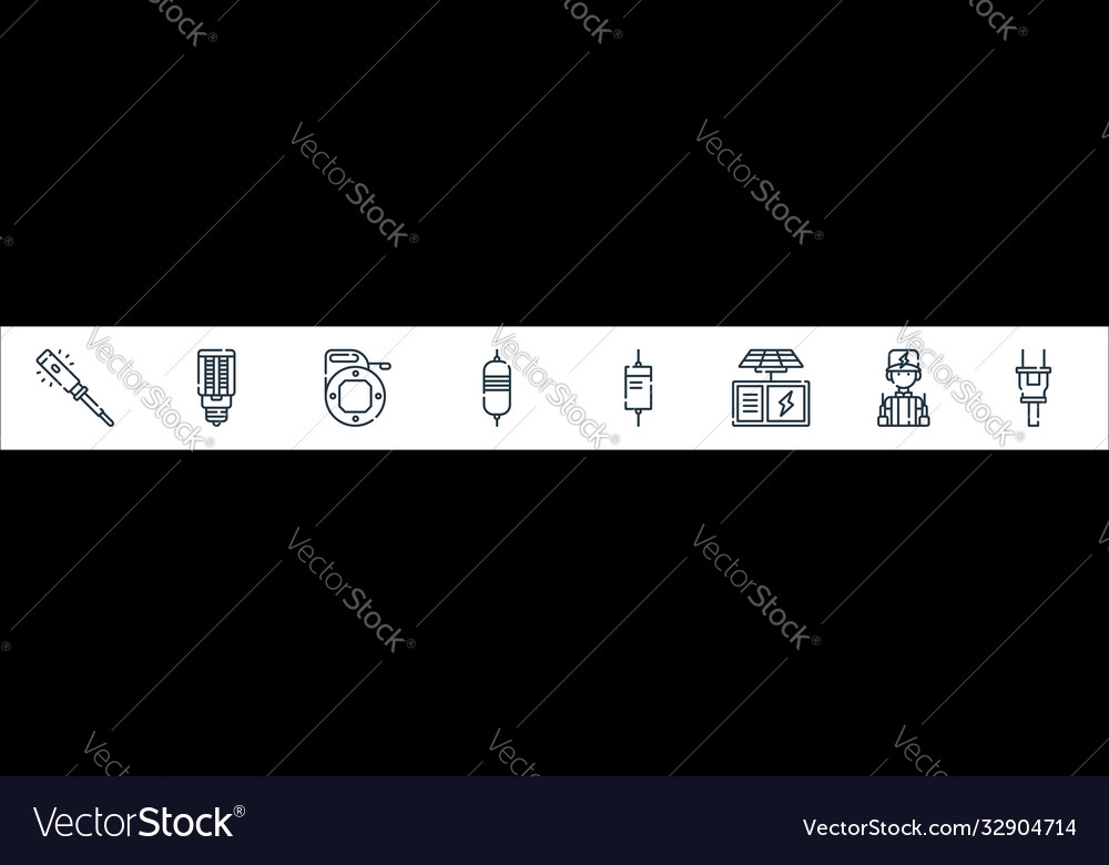Electrician tools and line icons linear set vector image Electrician tools and line icons linear set