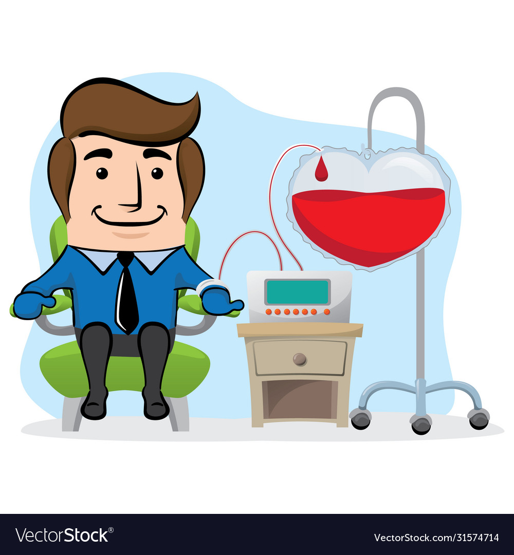 Executive office mascot donating blood Royalty Free Vector